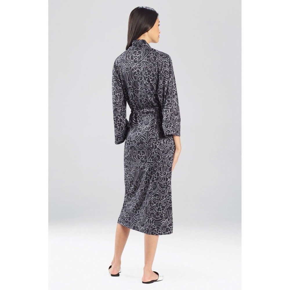 NEW Natori Womens Size Small Soft & Cozy Nomad Scroll House Robe Black Grey - Picture 2 of 9